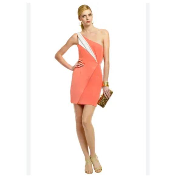 Sachin + Babi Peach Silver Cocktail One Shoulder Faux Wrap Mini Dress Size 4 - Picture 1 of 9